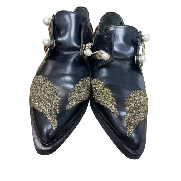 Coliac Italy made womans Black Leather Wing Pearl Loafers Sz 7 SKU 9542 - Picture 13 of 15